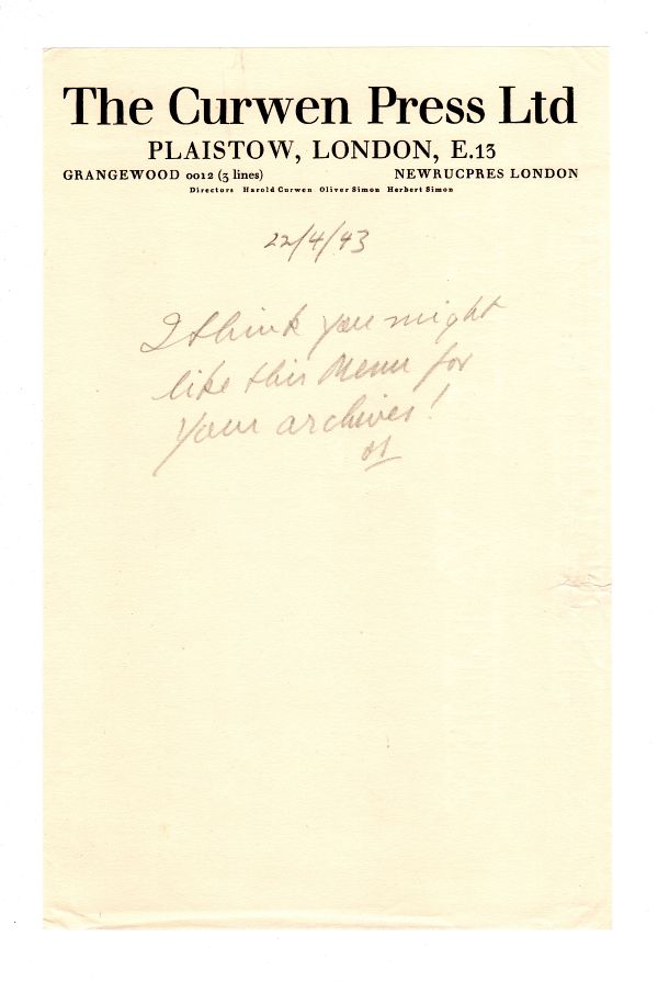 1943年Paul Standard宛メモ